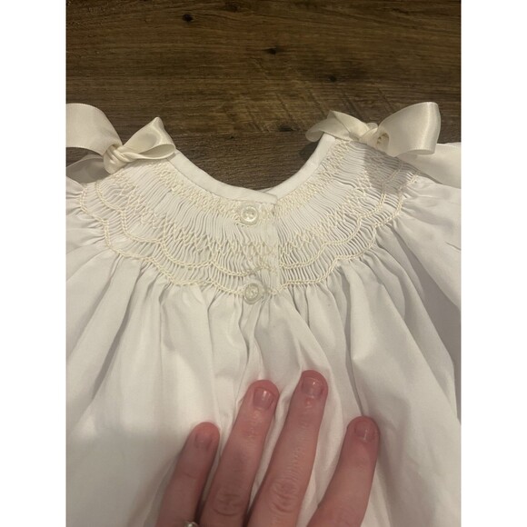 Bow Peep 9m White Smocked Bishop Dress Christening Baptism Heirloom Gown - Picture 11 of 12